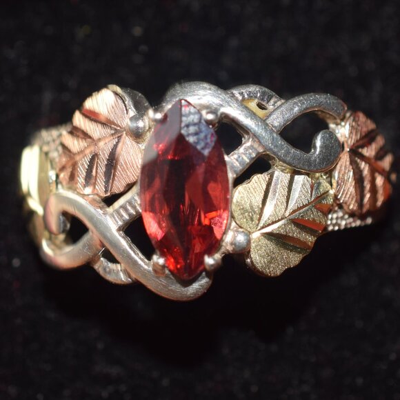 2 Sterling Garnet 12k. Black Hills Gold Necklace Ring Set January Birth Stone - Picture 5 of 14